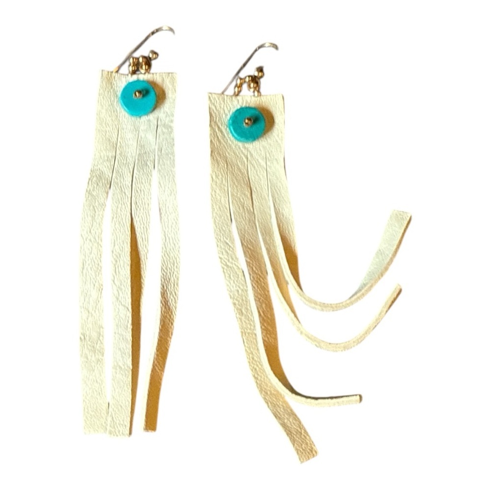 Elegant Cream and Turquoise Western  Fringe Earrings